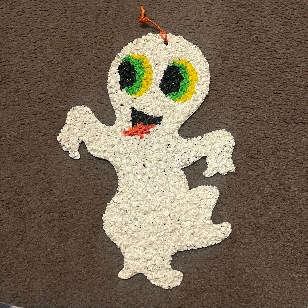 Vintage 70’s Melted Plastic Popcorn Ghost Halloween Wall Hanging